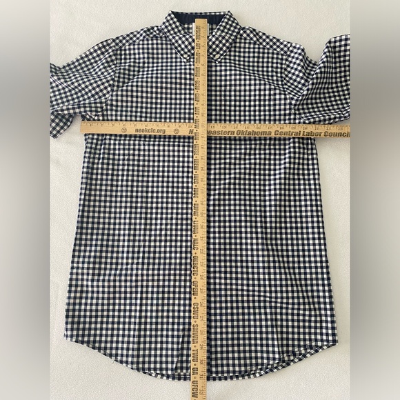 HPI Shirt Men's Medium Navy & White Check Button Up Short Sleeve MINT‼️ # - Picture 8 of 10